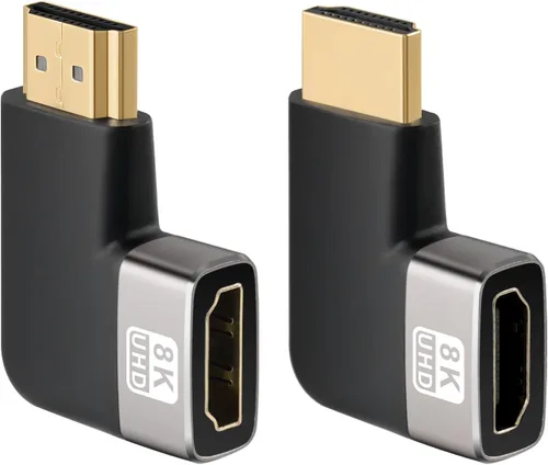 Adaptador HDMI Plano de 8K de 90 Grados y 270 Grados Chapado en Oro Paquete de 2, Adaptador Plano Vertical HDMI Macho a Hembra en Ángulo Recto,