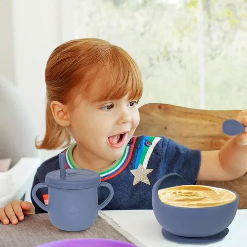 Miniatura 7 de Juego de Alimentación para Bebés 100% Silicona, Platos para Bebés sin BPA con Tazón con Ventosa, Plato Dividido, Juego de Platos de Autoalimentación
