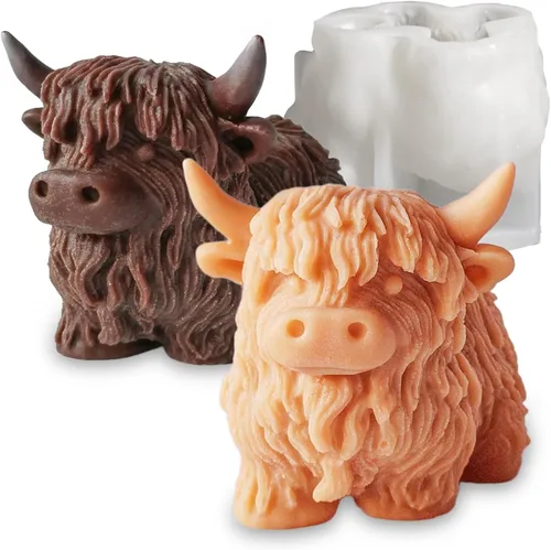 Moldes de silicona en forma de vacas de las Tierras Altas para velas de resina y jabón, moldes de vaca animal 3D para hacer velas, molde único de