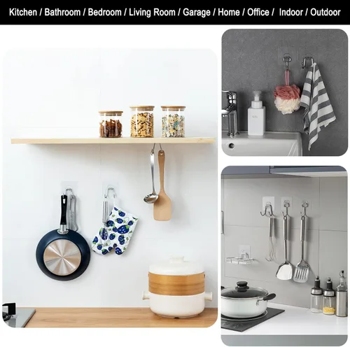 Miniatura 4 de Paquete de 15 ganchos grandes de pared adhesivos dobles, sin daños, impermeables, de 33 libras máximo, resistentes, para colgar, transparentes, sin