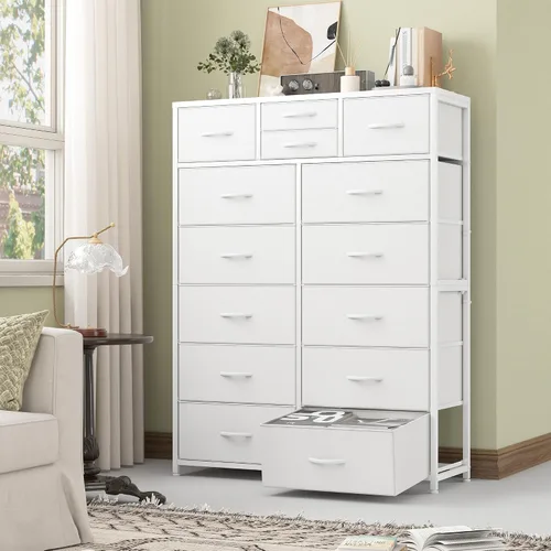 Miniatura 2 de EnHomee Cómodas blancas para dormitorio con 14 cajones de almacenamiento, cómodas y organizador de cajones de almacenamiento, marco de metal Blanco