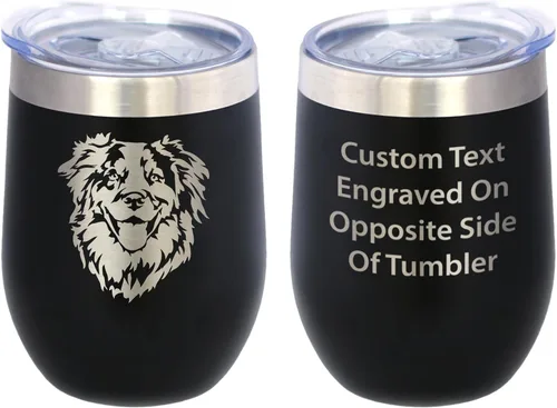 Miniatura 9 de Australian Shepherd Face - Wine Tumbler Glass with Sliding Lid - Stainless Steel Insulated Mug - Unique Dog Themed Decor and Gifts for Moms & Dads