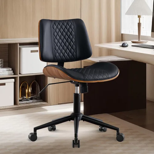 Miniatura 15 de BV Silla de escritorio sin brazos con ruedas, silla giratoria de 360 grados para oficina en casa, sin brazos, silla de trabajo de altura ajustable