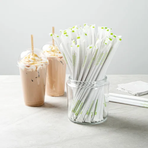 Miniatura 8 de Restaurantware - Pajitas desechables de 8.3 pulgadas Basic Nature, 100 popotes sostenibles, envueltos, no alteran los sabores, popote de PLA/café