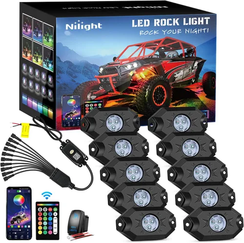 Miniatura 12 de Nilight 2 luces LED RGB de 3 pies con base de resorte y 4 luces de rock, control remoto de aplicación con patrones de persecución de bricolaje