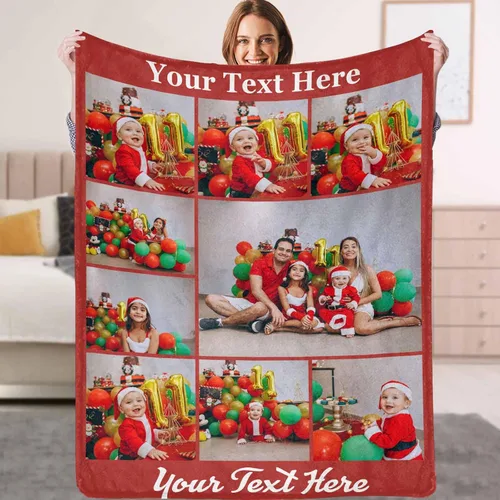 Miniatura 13 de YESCUSTOM Manta personalizada con texto fotográfico, manta personalizada con mis propias imágenes para Navidad, familia, mamá, papá, perro