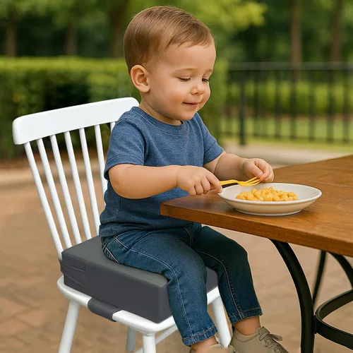 Miniatura 3 de Asiento elevador para mesa de comedor para niños pequeños, cojín lavable de poliuretano con correas dobles de seguridad, parte inferior Gris