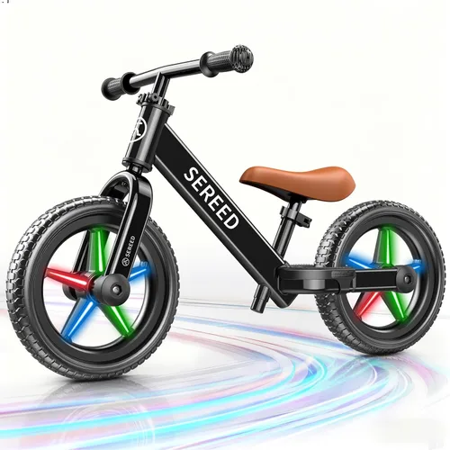 Miniatura 12 de SEREED Bicicleta de equilibrio para niños de 2 a 5 años, sin pedales, ajuste sin herramientas, placa personalizable con calcomanías, regalo para Rosa