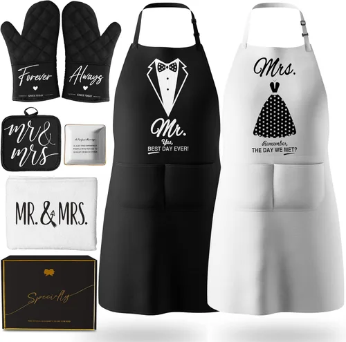 Mr & Mrs - Delantales para pareja, aniversario, despedida de soltera, boda, compromiso, regalos de Navidad para parejas, juego de regalo de cocina