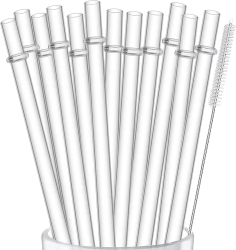 ALINK Paquete de 12 popotes transparentes de plástico reutilizables, popotes de vaso extra largos de 13 pulgadas para tazas Stanley, 1 galón,