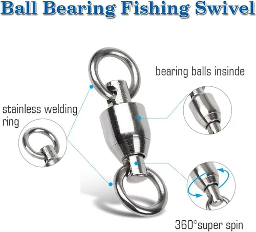 Miniatura 3 de AMYSPORTS Cojinete con Rodamiento de Bolas Conector de Alta Resistencia Anillos Soldados Sólidos de Acero Inoxidable Eslabones Giratorios para Pesca