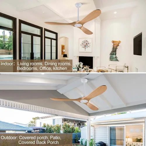 Miniatura 5 de Ventilador de techo de 42 pulgadas de madera sin luz, ventiladores modernos de 3 aspas con control remoto, motor DC reversible silencioso, Madera
