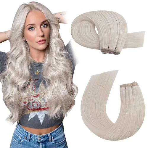 Miniatura 49 de Moresoo - Extensiones de cabello humano real cosidas, Remy, lacio, doble trama, color negro jet, 14 pulgadas, 3.53 onzas