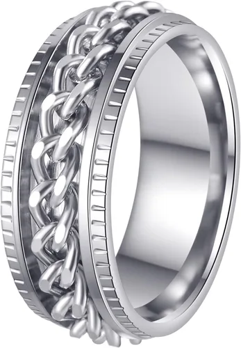 Miniatura 32 de Anillos giratorios para hombres y mujeres, anillos de ansiedad para hombres, anillos de cadena para adultos, anillos de titanio y acero Negro azul