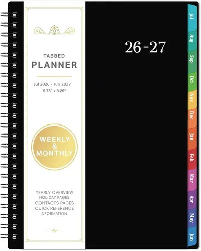 Agenda 2026 – Agenda 2026, enero 2026 a diciembre 2026, 6.3 x 8.4 pulgadas, agenda 2026 semanal y mensual, pestañas coloridas, cubierta de Negro