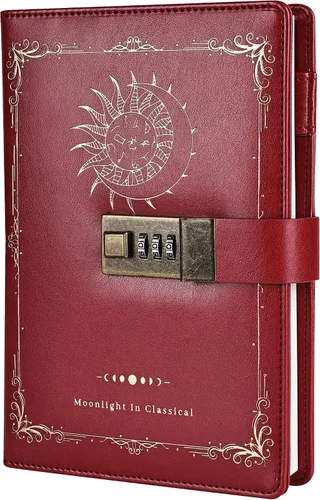 Miniatura 11 de TIEFOSSI Diario de cuero de constelación con cerradura, diario de luna y sol del zodiaco para escribir, cuaderno B6 con papel rayado para mujeres