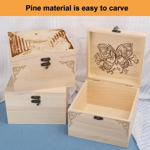Miniatura 7 de GNIEMCKIN Paquete de 4 cajas de madera, cajas de madera sin pintar sin terminar para manualidades, proyectos de bricolaje y almacenamiento de joyas