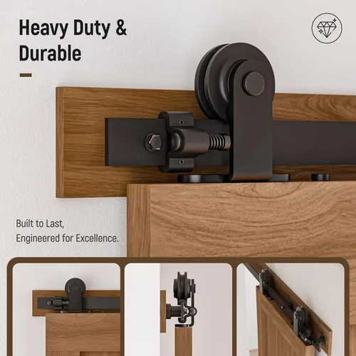 Miniatura 5 de CCJH Kit de herrajes para puerta corrediza de granero de 12 pies, resistente, suave y silenciosa, fácil de instalar, se adapta a paneles de puerta