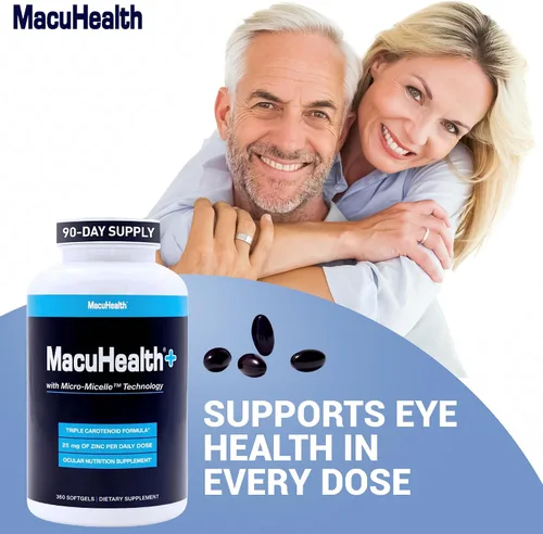 Miniatura 3 de Macuhealth Plus+ Suplemento de vitaminas para los ojos para adultos, suministro para 90 días con luteína, zeaxantina y meso-zeaxantina, sin sabor