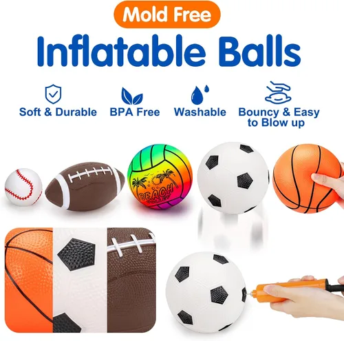Miniatura 2 de 5 Pack Set de pelotas deportivas para niños con bolsa, juguetes al aire libre para niños de 1 a 3 años, fútbol, baloncesto, béisbol, voleibol