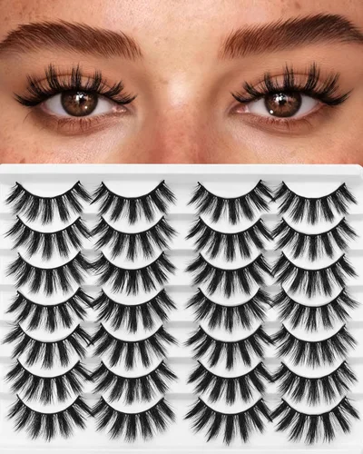 Miniatura 15 de Losha - Pestañas postizas de aspecto natural, paquete de pestañas postizas hechas a mano, pestañas de visón sintético, 14 pares de pestañas de ojo