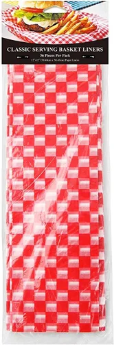 Miniatura 6 de New Star Foodservice Revestimientos para cestas de alimentos a cuadros rojos de grado restaurante, 12 x 12 pulgadas, juego de 36, papel encerado