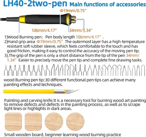 Miniatura 5 de FIRElood Herramienta de Combustión de Madera, Kit de Quemador de Madera con Bolígrafo 25~750℃, Kit de Combustión de Madera con Termómetro Digital