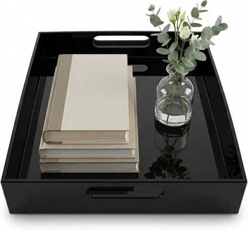 Miniatura 9 de Bandeja de acrílico transparente para tocador, baño, otomana, escritorio y decoración con asas (Rectangular, Grande)