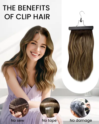 Miniatura 5 de LaaVoo Extensiones de cabello humano real con pinzas, color marrón claro a rubio ceniza, mezcla de rubio platino, balayage, extensiones de cabello
