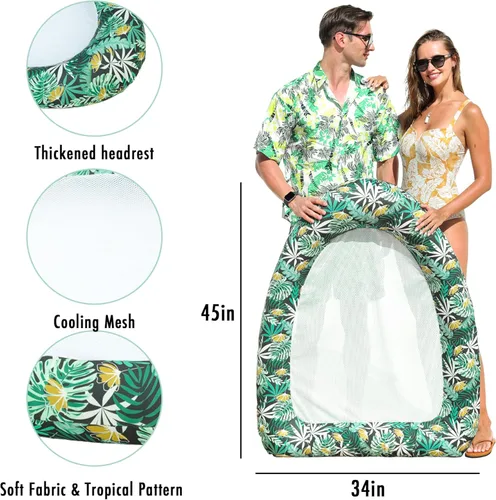 Miniatura 3 de FindUWill Flotadores inflables de piscina para adultos, cómodas sillas de piscina cubiertas de tela, tumbona de piscina de bronceado multiusos