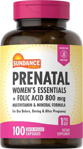 Sundance Multivitamínico prenatal | con ácido fólico | 100 cápsulas de liberación rápida | 800 mcg | Suplemento sin OMG, sin gluten para mujeres