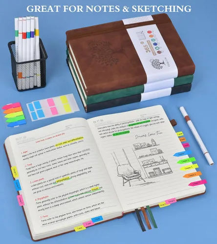 Miniatura 4 de PERCUN - Cuaderno rayado A5 de cuero, 365 páginas para mujer/hombre, tapa dura, páginas gruesas de 100Gsm, para viajes, trabajo, escuela, toma