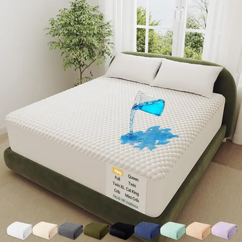 Miniatura 23 de OhGeni Protector de colchón 100% impermeable, almohadilla suave de colchón California King, resistente al pelo de mascotas y a la enuresis de la 1