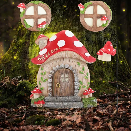 Miniatura 3 de Accesorios de jardín de hadas en miniatura, decoraciones de Navidad, puerta y ventanas de hadas de hongos para árboles, escultura de jardín que