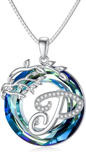 TOUPOP Regalos para mujeres, collar con colgante de letra inicial de la A a la Z con círculo azul, joyería de cristal para mujeres, su madre,