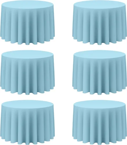 Miniatura 23 de BRILLMAX Paquete de 4 manteles redondos color azul rey de 132 pulgadas, tela de lino de poliéster lavable a granel, para bodas, recepciones, Azul