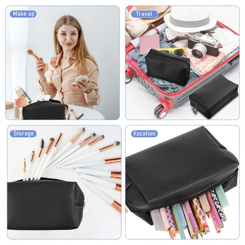 Miniatura 7 de Gerrii Bolsa de maquillaje de piel sintética, 6 piezas, bolsa de cosméticos impermeable con cremallera, organizador de artículos de tocador
