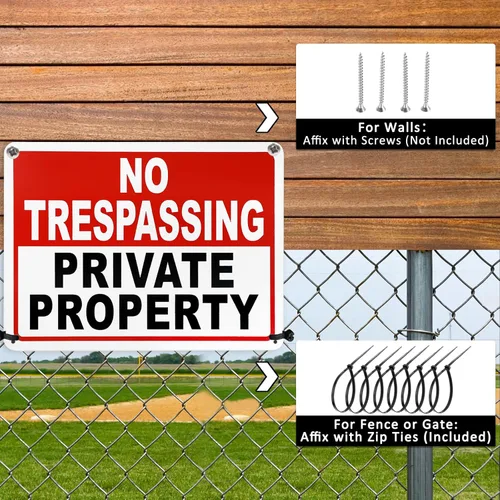 Miniatura 5 de 2 paquetes de señales de no trespassing de propiedad privada – 10x7 pulgadas de aluminio libre de óxido, impreso con UV, recubrimiento reflectante