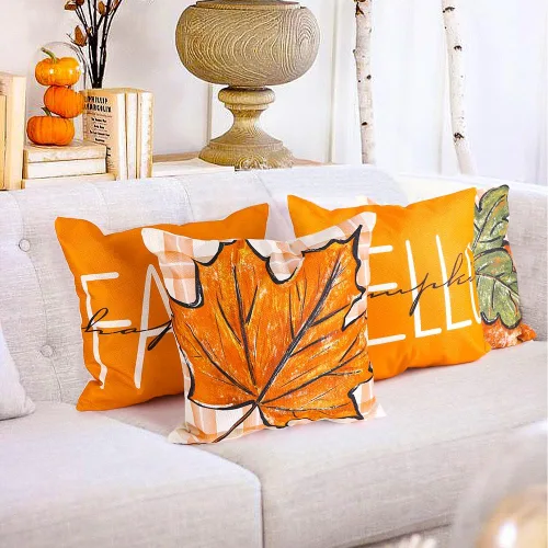 Miniatura 6 de YUJUN Paquete de 4 fundas de almohada decorativas de otoño, 18 x 18 pulgadas, diseño de búfalo, calabaza, hojas de arce, Acción de Gracias, otoño