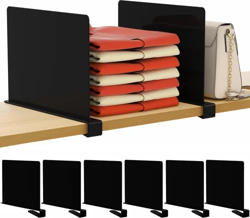 HBlife 6 separadores de estantes negros, organizador vertical de bolso para armario, perfecto para suéteres, camisas, bolsos en el dormitorio y la