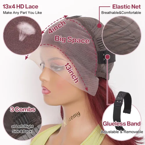 Miniatura 4 de Peluca Bob de Cabello Humano 13x4 Encaje Frontal HD Pelucas Bob de Encaje Frontal Cortas y Rectas para Mujeres Negras Cabello Humano Pre-Desplumado