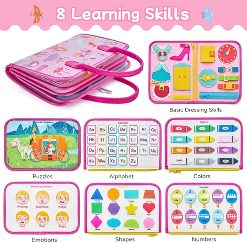 Miniatura 2 de Libro silencioso de princesa rosa de lujo Freebear, tablero sensorial de actividades Montessori para niñas de 1 a 4 años, juguetes educativos