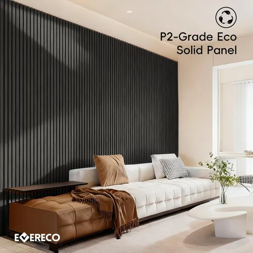 Miniatura 8 de EVERECO Paquete de 4 paneles de madera de 94.5 x 11 pulgadas para pared, paneles acústicos insonorizados de pared, paneles de pared 3D para Negro