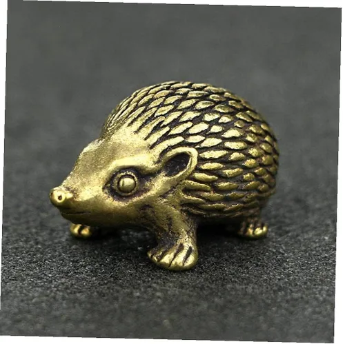 Mini adorno de erizo de latón, estatua de animal vintage, linda figura de la suerte de metal, decoración de escritorio para oficina en casa