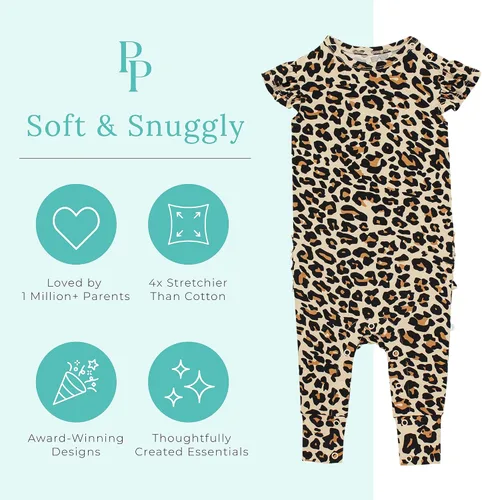Miniatura 26 de Posh Peanut Mameluco de manga casquillo con volantes para bebé, ropa para niñas recién nacidas, pijama de una pieza para niños, viscosa suave