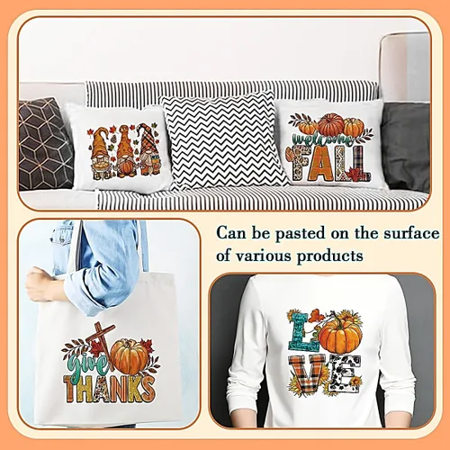 Miniatura 4 de Parches de planchado de otoño para ropa con diseño de calabaza, transferencias de planchado de otoño, hojas de arce, gnomo, pegatinas