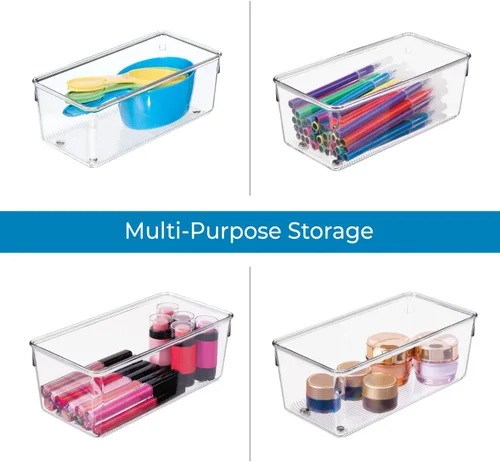Miniatura 5 de iDesign - Organizador de cajones de plástico para cajones de cocina, baño y escritorio, juego de 2, transparente