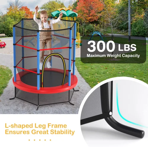 Miniatura 5 de GYMAX Trampolín de 55 pulgadas para niños, trampolín aprobado por ASTM con red de seguridad completa y cremallera lateral doble, mini trampolín
