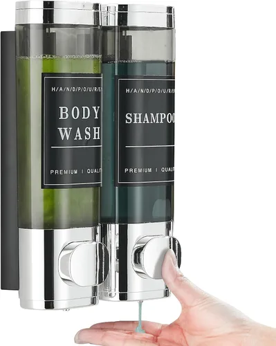 Miniatura 11 de Dispensador de champú y acondicionador, dispensador de jabón de ducha, 3 cámaras, sin taladro, dispensador de champú montado en la pared para ducha