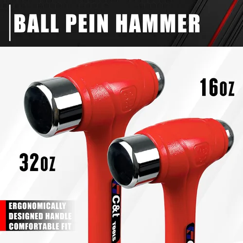 Miniatura 6 de C&T Juego de Martillos de 5 Piezas, Martillo de Bola de 16oz Martillo de Bola de 32oz Mazo de Goma de 32oz Martillo de Trineo de 3lb